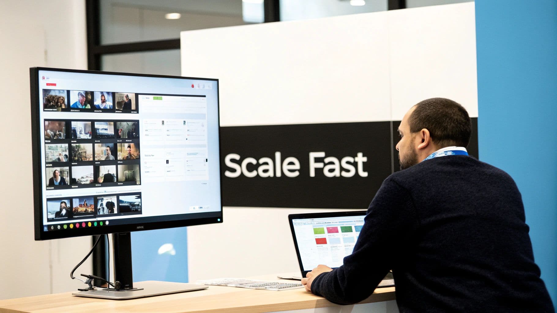 An abstract image representing the rapid creation and distribution of AI-generated ads.