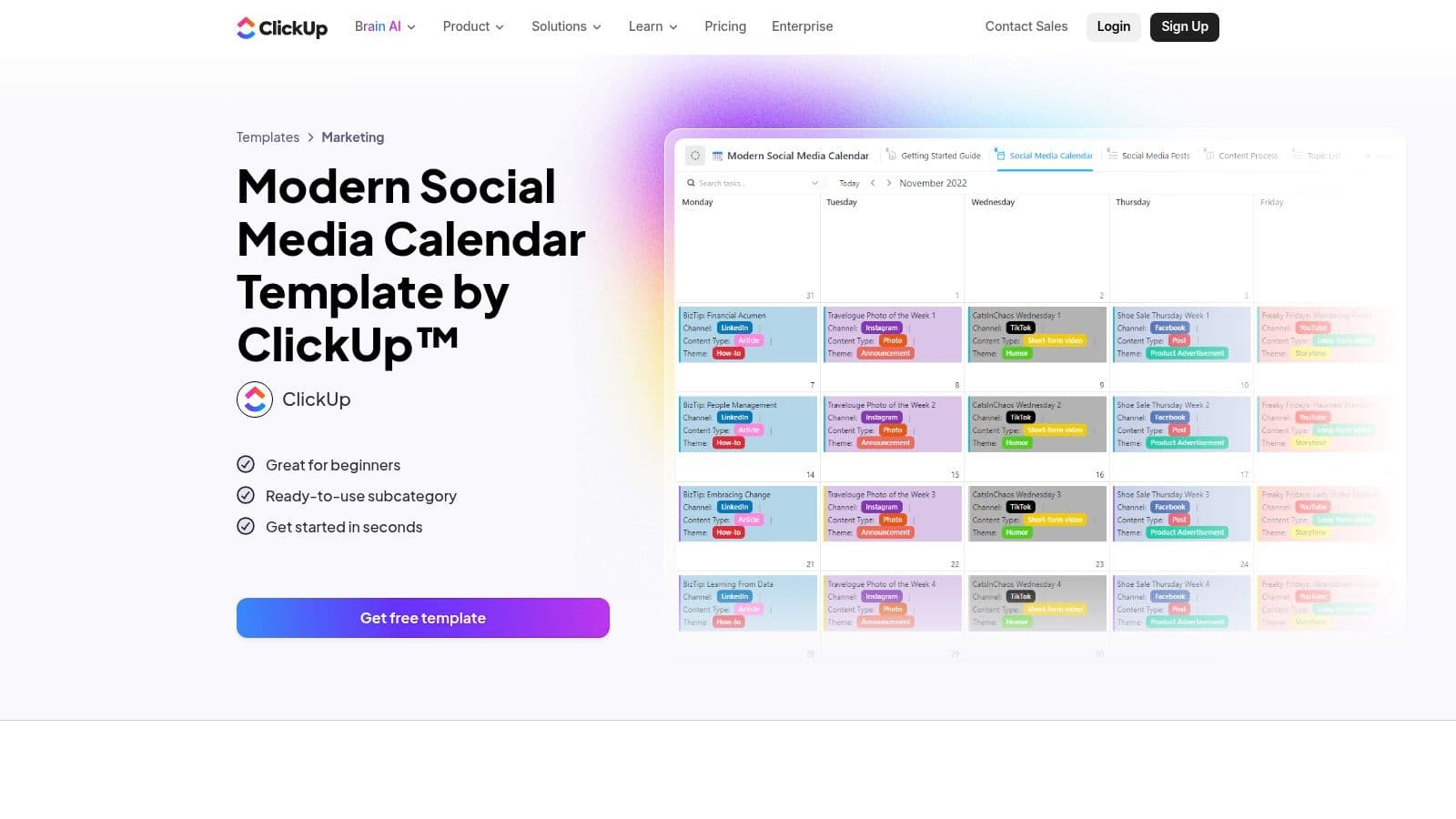 ClickUp — Modern Social Media Calendar Template