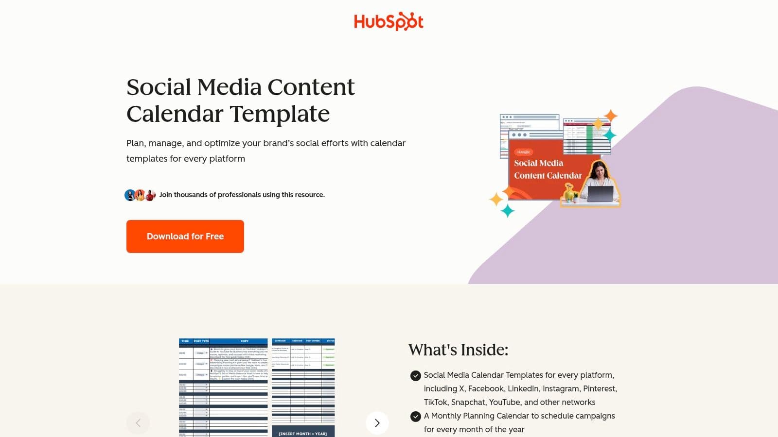 HubSpot — Social Media Content Calendar Template