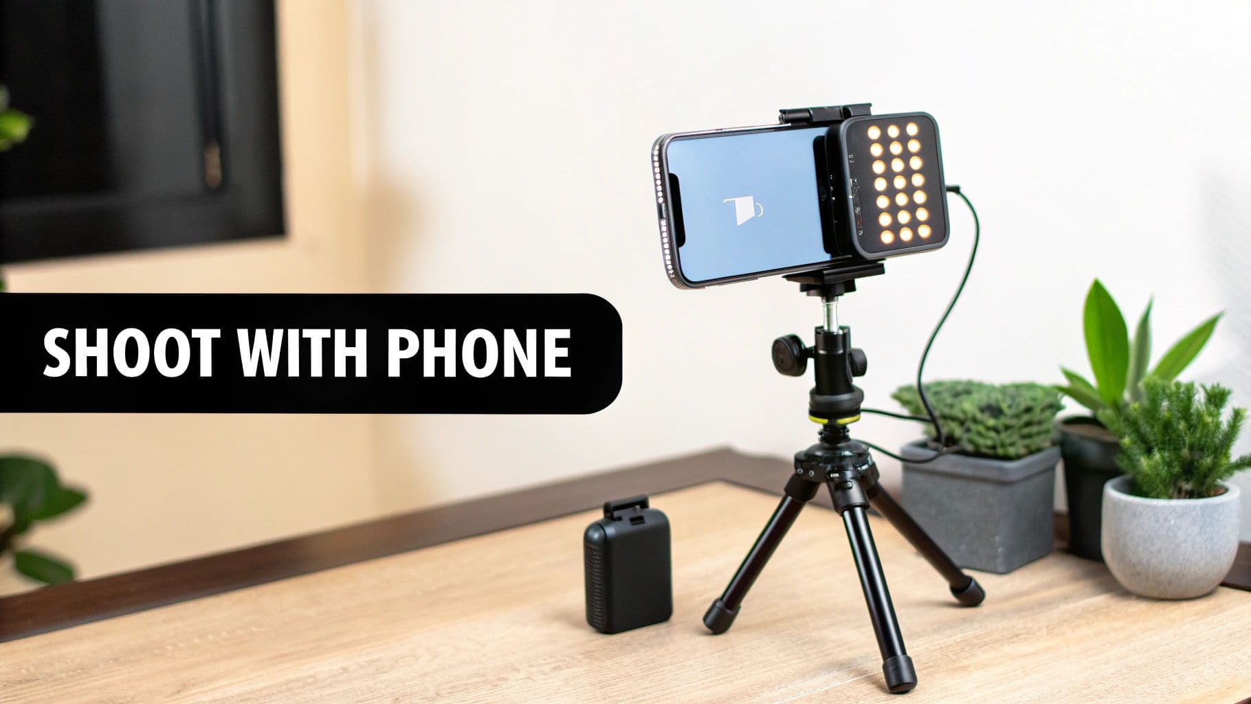 Person recording a video with their smartphone, using natural window light.