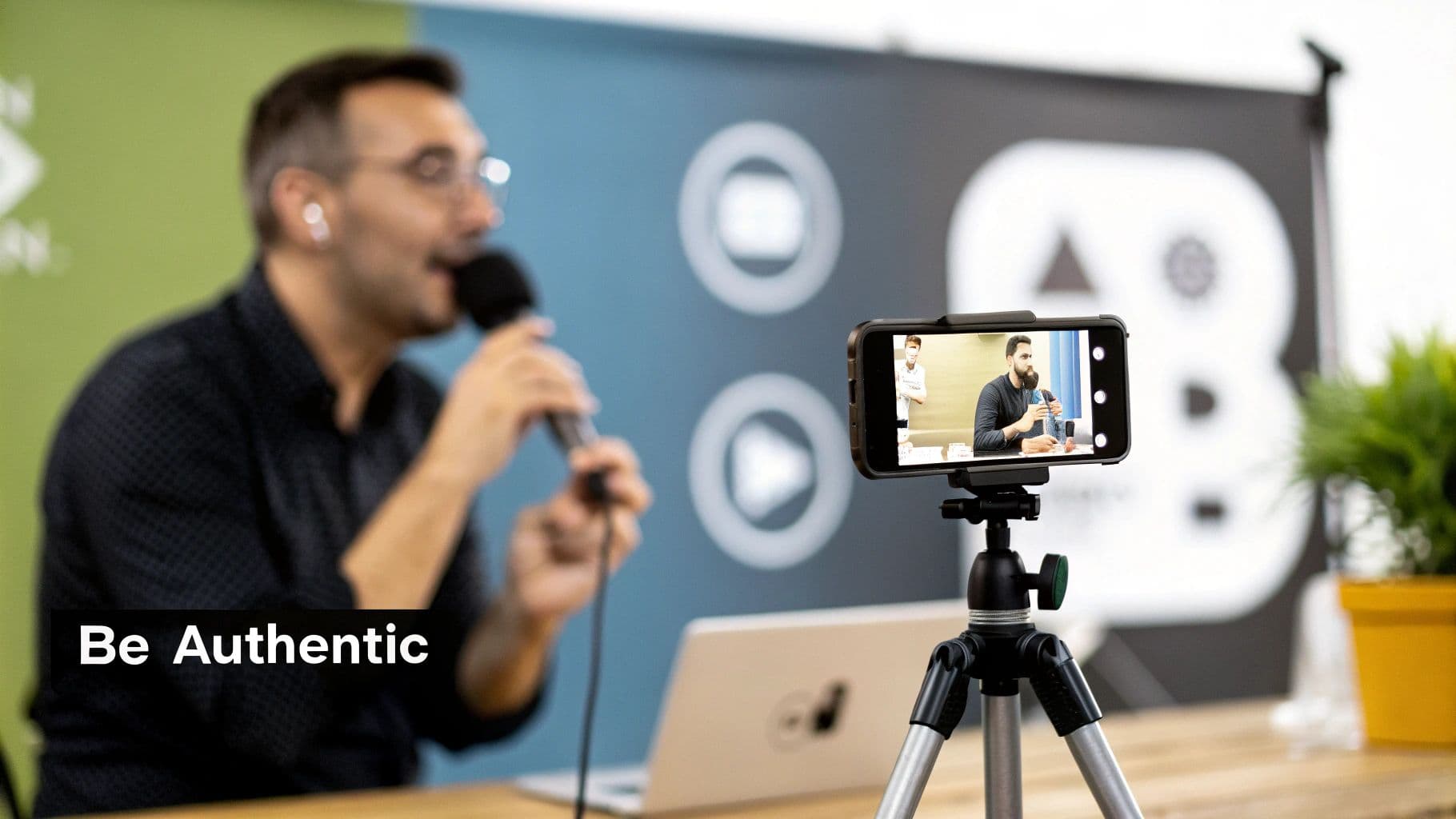 A person live streaming from their phone, interacting with viewer comments popping up on the screen.