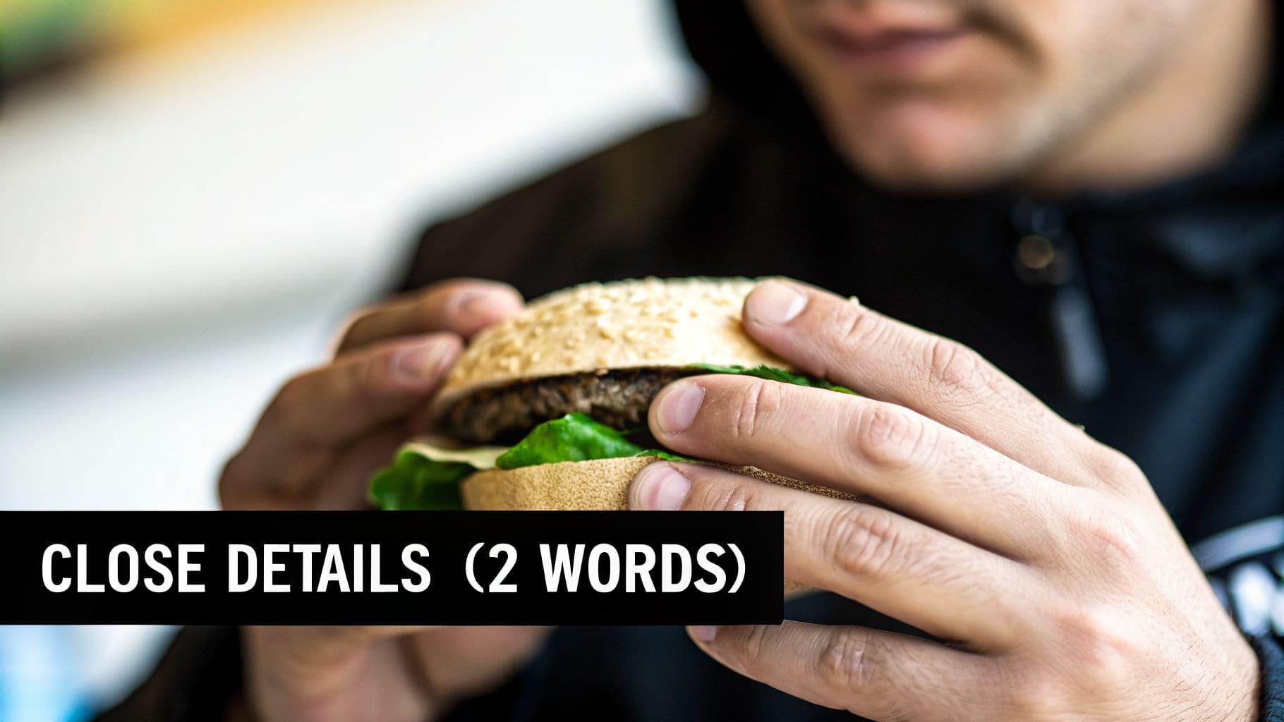 A close-up shot of a person holding a delicious hamburger with both hands, featuring a sesame bun and fresh lettuce.