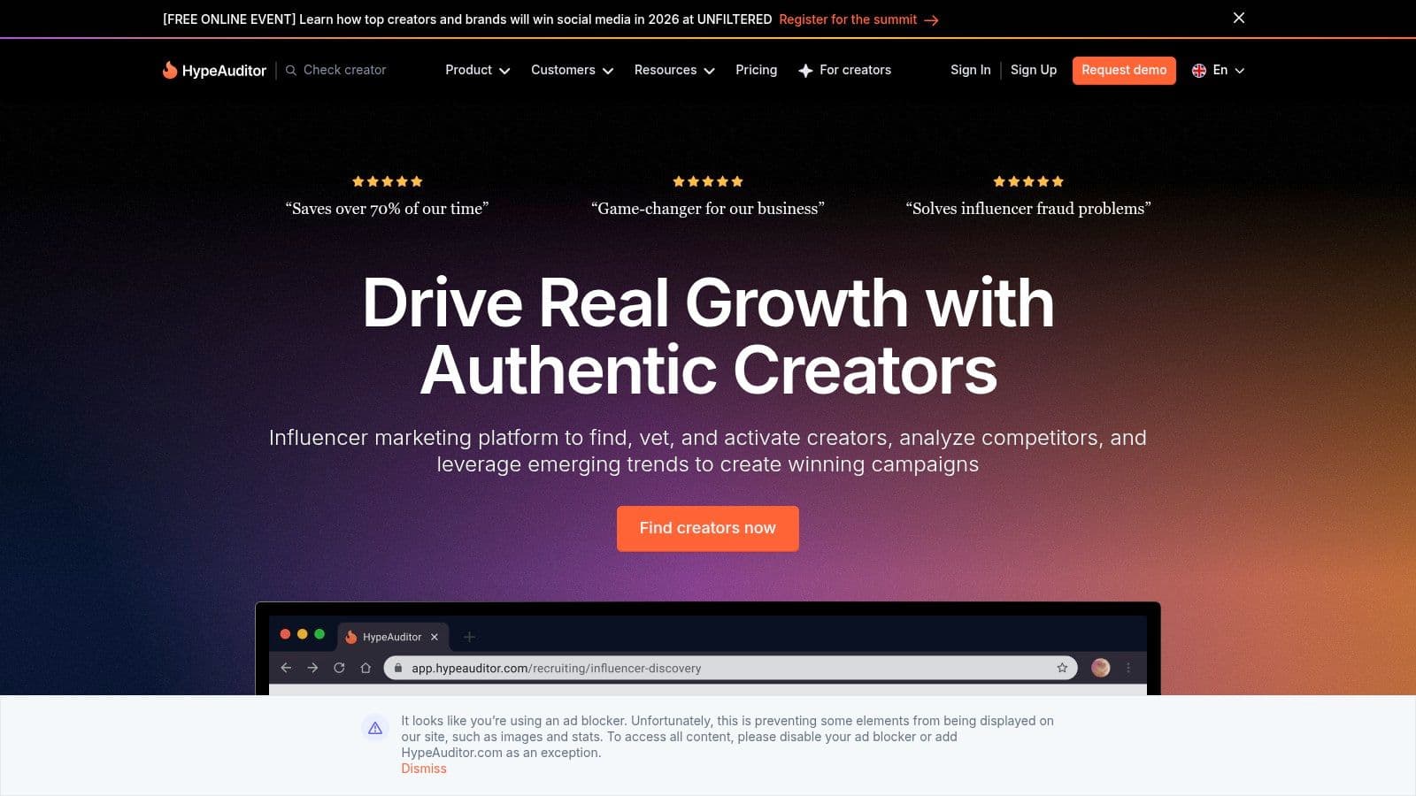 HypeAuditor user interface showing influencer analytics and audience data.