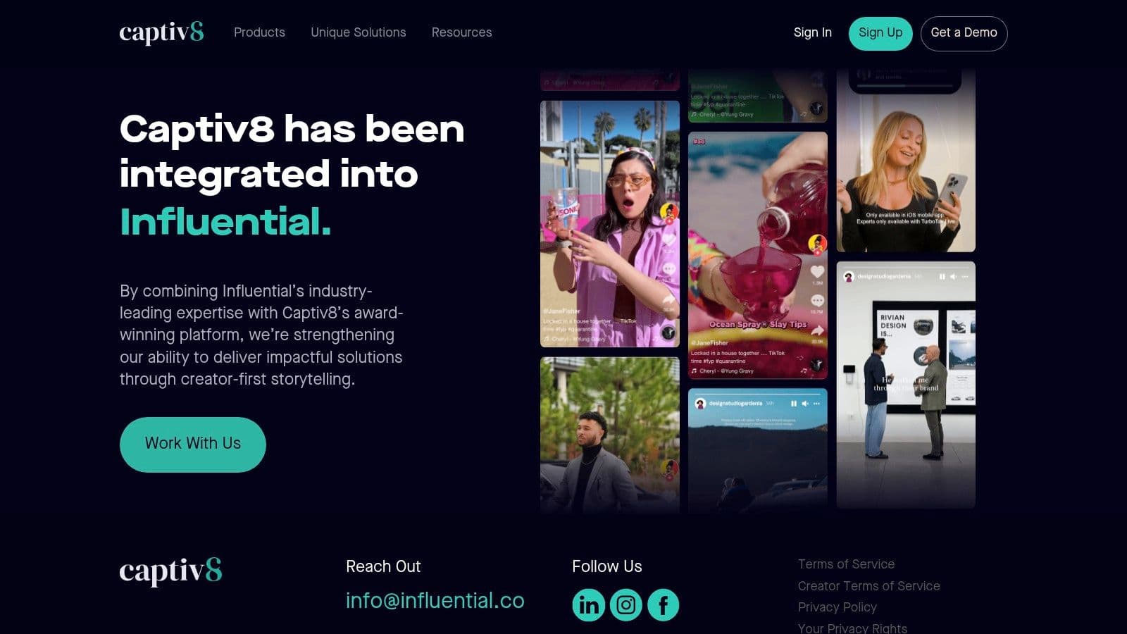 Captiv8 user interface showing influencer discovery and analytics.