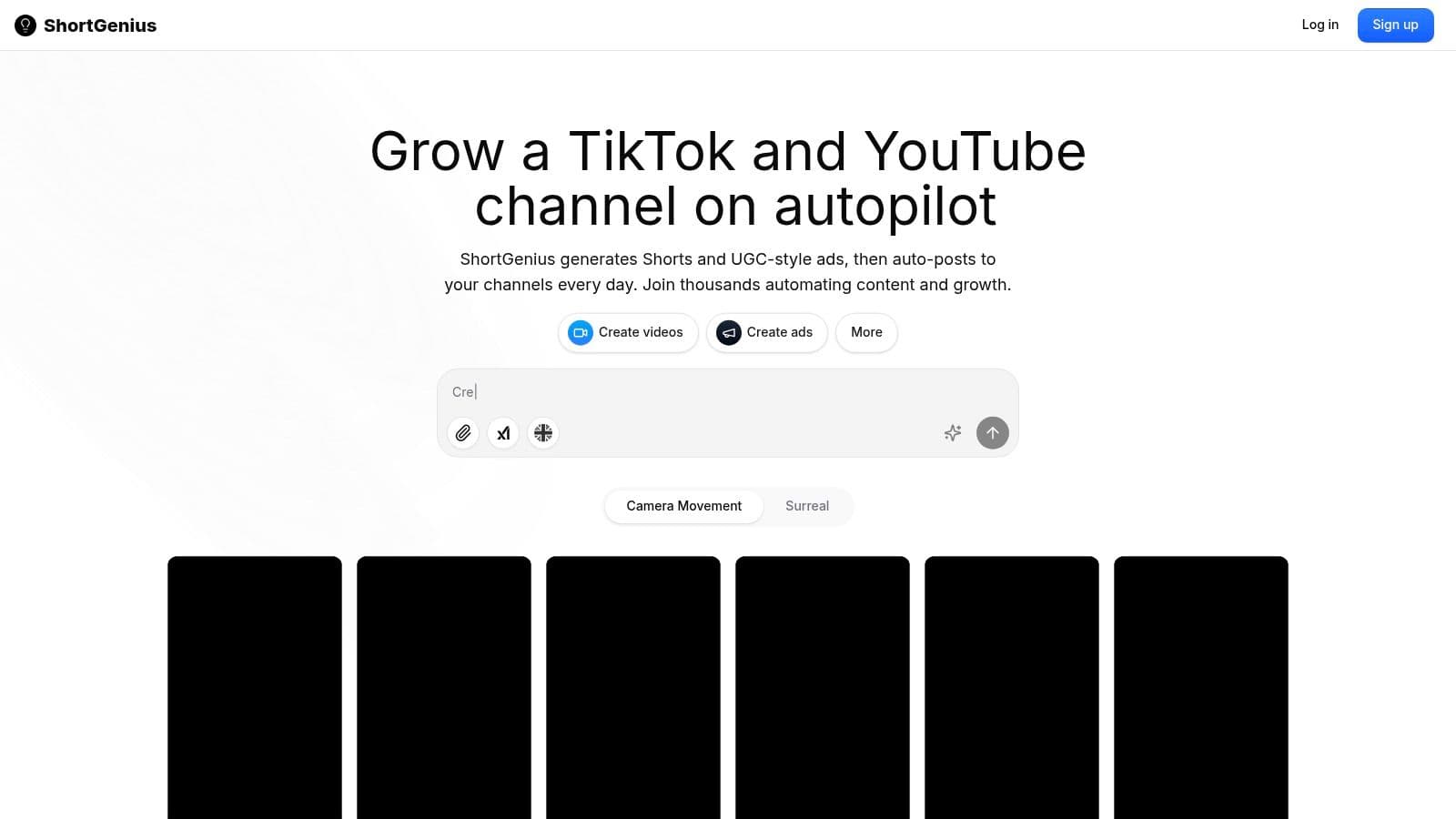 ShortGenius platform interface showing an AI-generated video ad creation workflow
