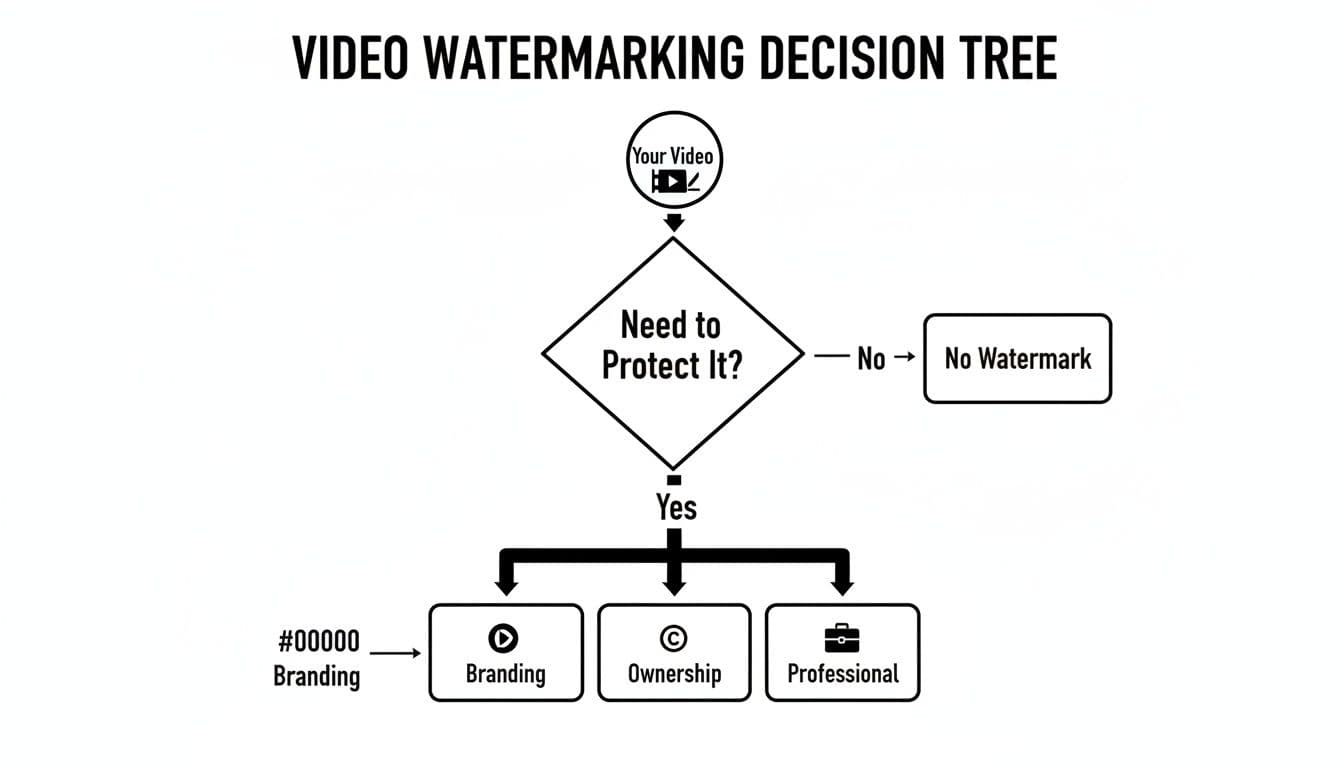A decision tree flowchart for video watermarking, guiding users on whether and how to protect their videos.