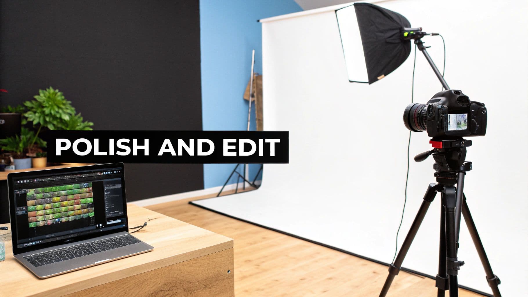 A laptop showing video analytics with graphs and charts indicating audience retention and play rates.